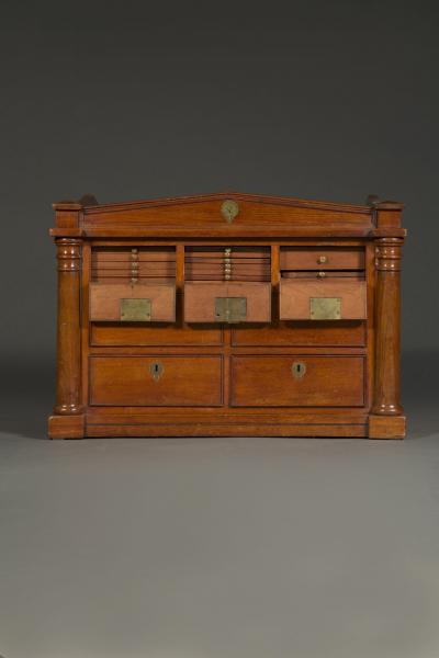 A rare mahogany and engraved brass inlaid collectors cabinet