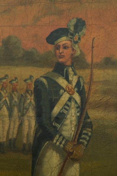 A rare painted leather screen Depicting the Royal Company of Archers