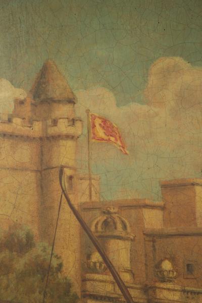 A rare painted leather screen Depicting the Royal Company of Archers