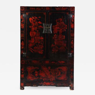 A red and black lacquered Chinese cabinet 19th C 