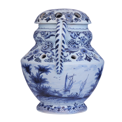 A round blue and white Delftware tulipiere from the 19th century