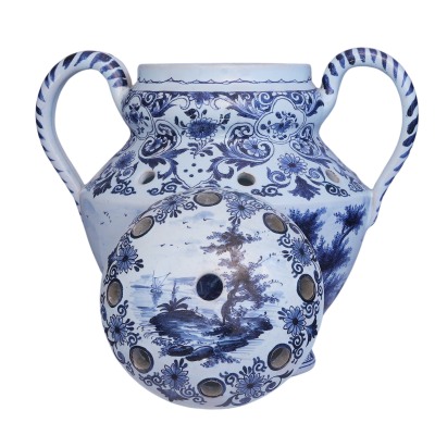 A round blue and white Delftware tulipiere from the 19th century