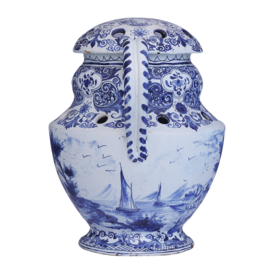 A round blue and white Delftware tulipiere from the 19th century
