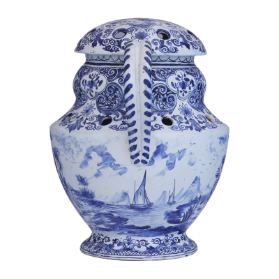 A round blue and white Delftware tulipiere from the 19th century