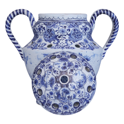 A round blue and white Delftware tulipiere from the 19th century