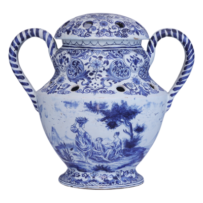 A round blue and white Delftware tulipiere from the 19th century