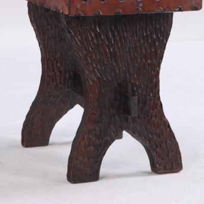 A rustic gouge carved bench C 1940 