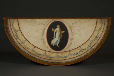 A satinwood tulipwood boxwood and ebony inlaid Demi Elliptical side table