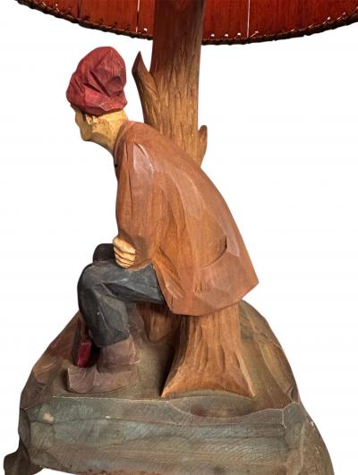 A sculpted Wood Lamp Matching Shade By Paul Caron