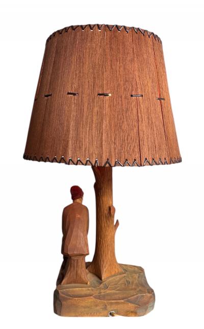 A sculpted Wood Lamp Matching Shade By Paul Caron