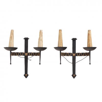 A set of 4 French large Gothic style iron wall sconces C 1950 