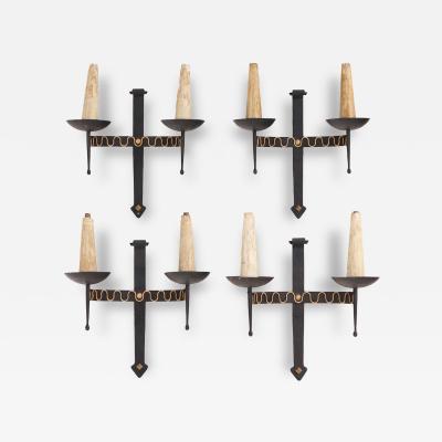 A set of 4 French large Gothic style iron wall sconces C 1950 