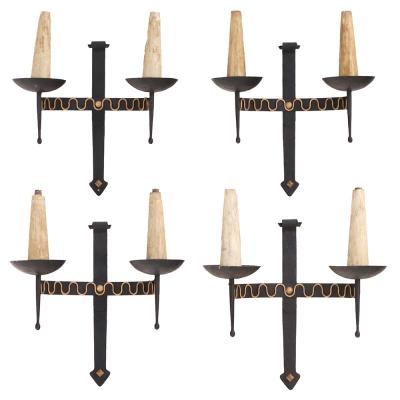 A set of 4 French large Gothic style iron wall sconces C 1950 