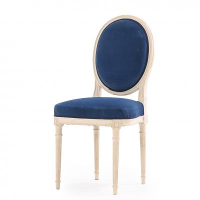 A set of Eight French Louis XVI style painted dining chairs C 1950