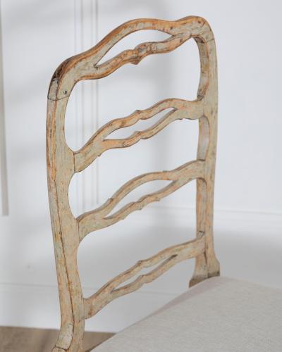 A set of four period Gustavian chairs scraped to original paint and newly covere