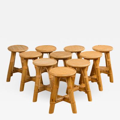 A set of ten bamboo and rattan stools Modern