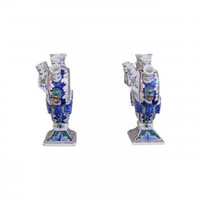 A set of two Dutch Delft tulipieres tulip vases