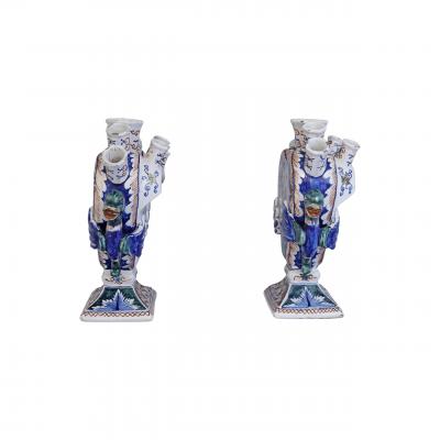 A set of two Dutch Delft tulipieres tulip vases
