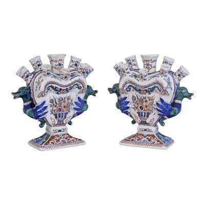 A set of two Dutch Delft tulipieres tulip vases