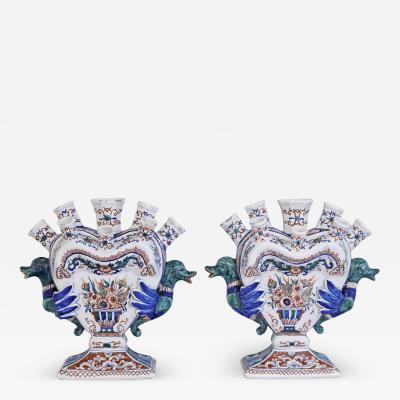 A set of two Dutch Delft tulipieres tulip vases