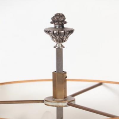 A silver plate Louis XVI style three branch Bouillotte lamp