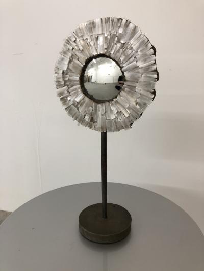 A small gilt iron table top starburst mirror Glass Stones and convex mirror 