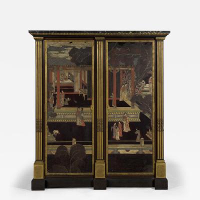 A superb two door gilt bronze mounted thuya wood cabinet set