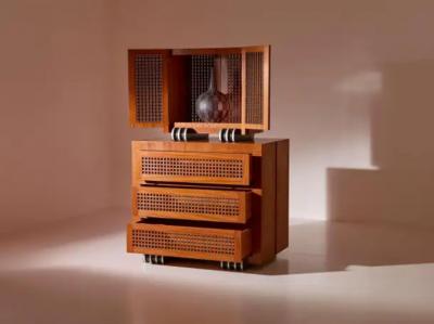 A two part cabinet in rare exotic woods with solid ebony inlays Italy 1990s