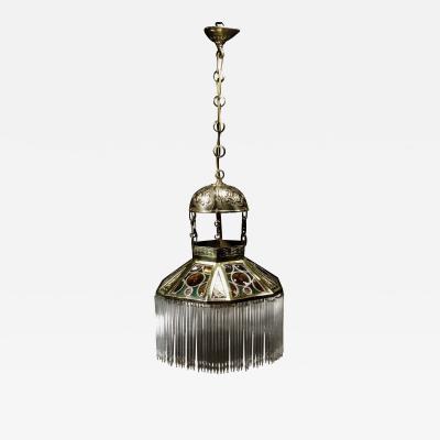 A very decorative and stylish leaded glass and brass hanging light