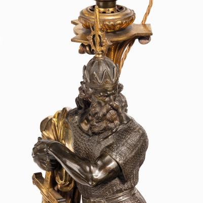 A very fine pair of mid Victorian parcel gilt bronze oil lamps by Hinks