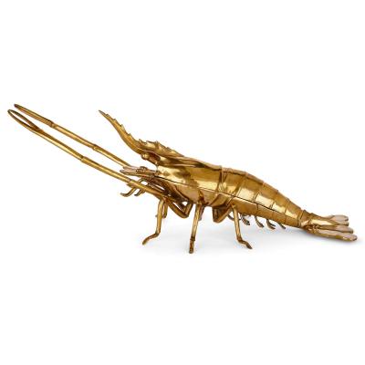 A very large antique Victorian brass lobster form box