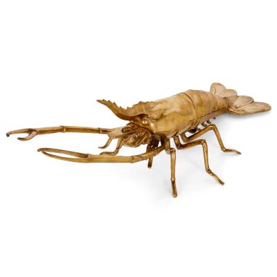 A very large antique Victorian brass lobster form box