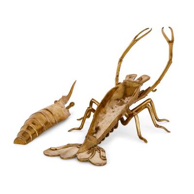 A very large antique Victorian brass lobster form box