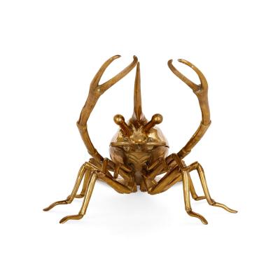 A very large antique Victorian brass lobster form box
