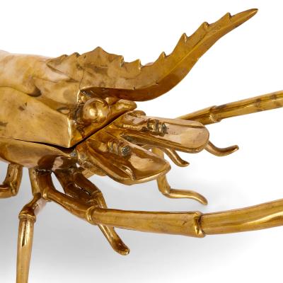 A very large antique Victorian brass lobster form box