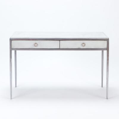A white leather and polished iron writing desk Contemporary 