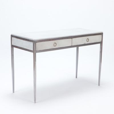 A white leather and polished iron writing desk Contemporary 