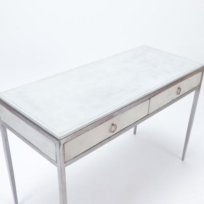 A white leather and polished iron writing desk Contemporary 