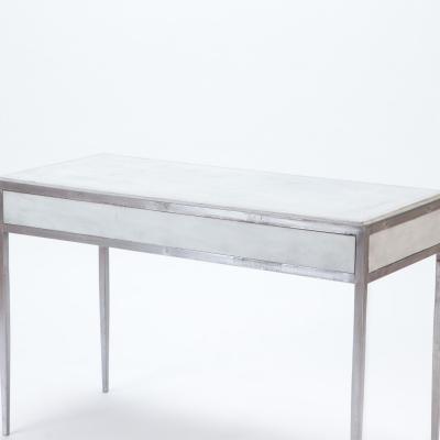 A white leather and polished iron writing desk Contemporary 