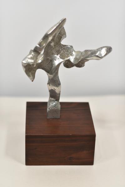 ABSTRACT METAL SCULPTURE on WALNUT BASE