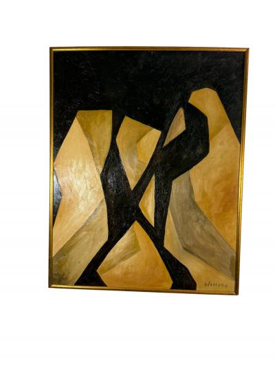 ABSTRACT MODERN PAINTING ON BOARD SIGNED WALTERS