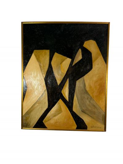 ABSTRACT MODERN PAINTING ON BOARD SIGNED WALTERS