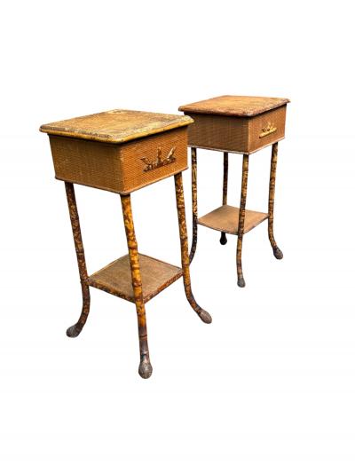 AESTHETIC MOVEMENT BAMBOO WICKER FITTED SEWING STANDS