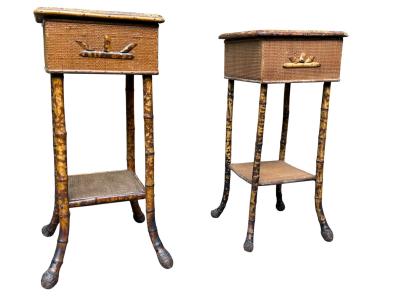 AESTHETIC MOVEMENT BAMBOO WICKER FITTED SEWING STANDS