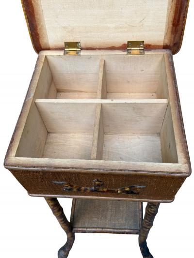 AESTHETIC MOVEMENT BAMBOO WICKER FITTED SEWING STANDS