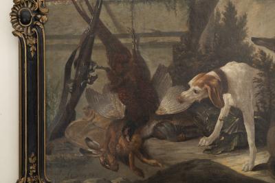 AFTER THE HUNT A POINTER A LURCHER AND A BAG OF GAME