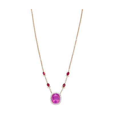 AGL Certified 10 26 Carat Cushion Cut Pink Sapphire Ruby Diamond Necklace