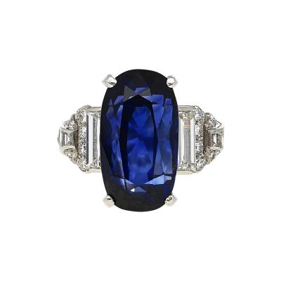 AGL Certified 13 81 Carat Ceylon No Heat Blue Sapphire Platinum Vintage Ring