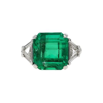 AGL Certified 8 01 Carat No Oil Colombian Emerald Vintage Platinum Ring