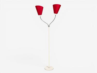 AH Belysing Floor Lamp White Lacquered Metal Red Fabric Sweden 2000s